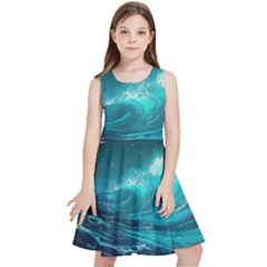 Tsunami Waves Ocean Sea Nautical Nature Water Kids  Skater Dress by Ravend