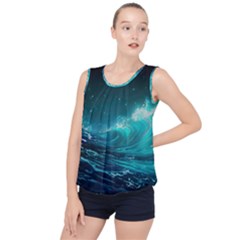 Tsunami Waves Ocean Sea Nautical Nature Water Bubble Hem Chiffon Tank Top by Ravend