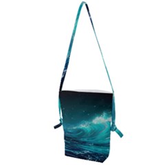 Tsunami Waves Ocean Sea Nautical Nature Water Folding Shoulder Bag by Ravend