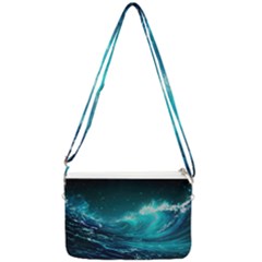 Tsunami Waves Ocean Sea Nautical Nature Water Double Gusset Crossbody Bag by Ravend