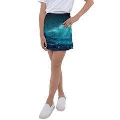 Tsunami Waves Ocean Sea Nautical Nature Water Kids  Tennis Skirt by Ravend