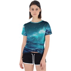 Tsunami Waves Ocean Sea Nautical Nature Water Open Back Sport Tee by Ravend