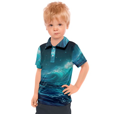 Tsunami Waves Ocean Sea Nautical Nature Water Kids  Polo Tee by Ravend