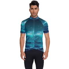 Tsunami Waves Ocean Sea Nautical Nature Water Men s Short Sleeve Cycling Jersey by Ravend