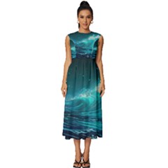 Tsunami Waves Ocean Sea Nautical Nature Water Sleeveless Round Neck Midi Dress