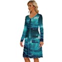 Tsunami Waves Ocean Sea Nautical Nature Water Long Sleeve Dress With Pocket View2