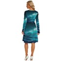 Tsunami Waves Ocean Sea Nautical Nature Water Long Sleeve Dress With Pocket View4