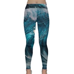 Tsunami Waves Ocean Sea Water Rough Seas 3 Classic Yoga Leggings by Ravend