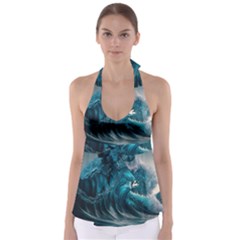 Tsunami Waves Ocean Sea Water Rough Seas 3 Babydoll Tankini Top by Ravend