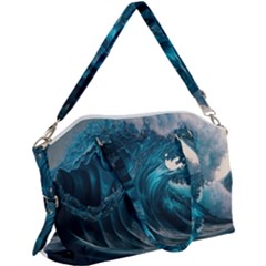 Tsunami Waves Ocean Sea Water Rough Seas 3 Canvas Crossbody Bag by Ravend