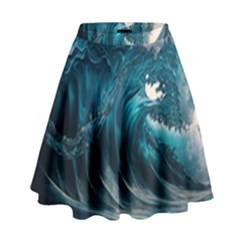 Tsunami Waves Ocean Sea Water Rough Seas 3 High Waist Skirt by Ravend