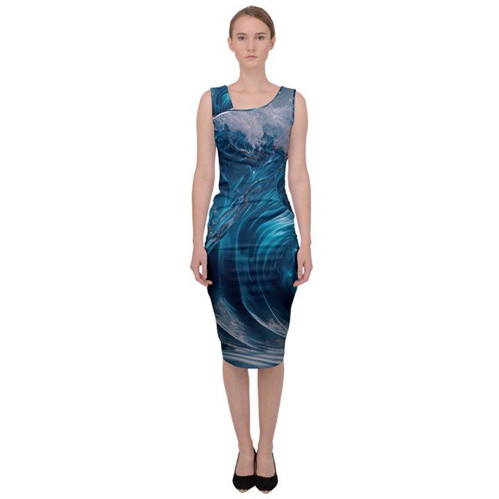 Tsunami Waves Ocean Sea Water Rough Seas 3 Sleeveless Pencil Dress