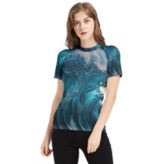 Tsunami Waves Ocean Sea Water Rough Seas 3 Women s Short Sleeve Rash Guard by Ravend