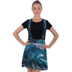 Tsunami Waves Ocean Sea Water Rough Seas 3 Velvet Suspender Skater Skirt by Ravend