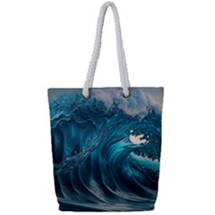 Tsunami Waves Ocean Sea Water Rough Seas 3 Full Print Rope Handle Tote (small) by Ravend