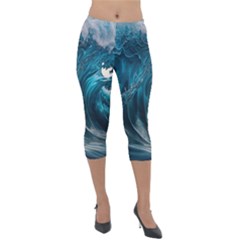 Tsunami Waves Ocean Sea Water Rough Seas 3 Lightweight Velour Capri Leggings  by Ravend