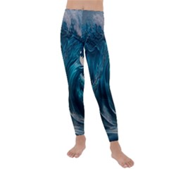 Tsunami Waves Ocean Sea Water Rough Seas 3 Kids  Lightweight Velour Leggings by Ravend