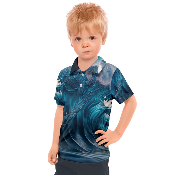 Tsunami Waves Ocean Sea Water Rough Seas 3 Kids  Polo Tee