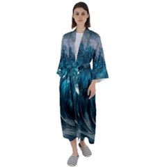 Tsunami Waves Ocean Sea Water Rough Seas 3 Maxi Satin Kimono by Ravend