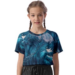 Tsunami Waves Ocean Sea Water Rough Seas 3 Kids  Basic Tee by Ravend