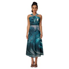 Tsunami Waves Ocean Sea Water Rough Seas 3 Sleeveless Cross Front Cocktail Midi Chiffon Dress by Ravend