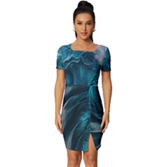 Tsunami Waves Ocean Sea Water Rough Seas 3 Fitted Knot Split End Bodycon Dress by Ravend