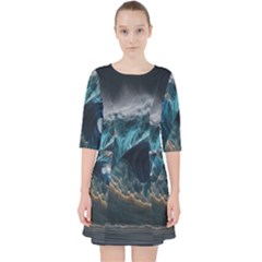 Tsunami Waves Ocean Sea Water Rough Seas 7 Quarter Sleeve Pocket Dress by Ravend