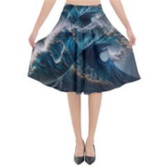 Tsunami Waves Ocean Sea Water Rough Seas 7 Flared Midi Skirt