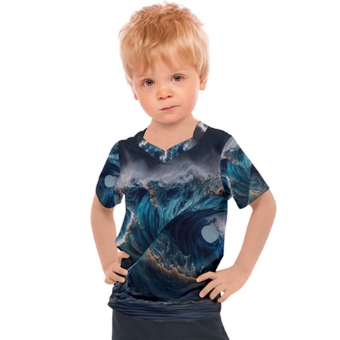 Tsunami Waves Ocean Sea Water Rough Seas 7 Kids  Sports Tee by Ravend