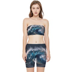 Tsunami Waves Ocean Sea Water Rough Seas 7 Stretch Shorts And Tube Top Set by Ravend