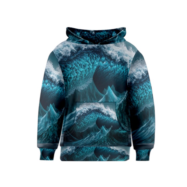 Tsunami Waves Ocean Sea Water Rough Seas 6 Kids  Pullover Hoodie