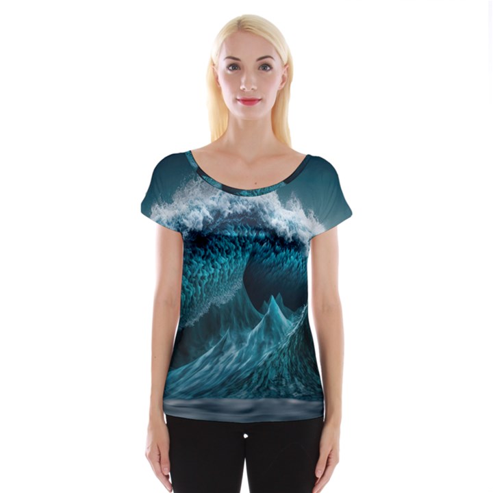 Tsunami Waves Ocean Sea Water Rough Seas 6 Cap Sleeve Top