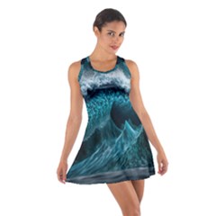 Tsunami Waves Ocean Sea Water Rough Seas 6 Cotton Racerback Dress by Ravend