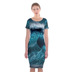 Tsunami Waves Ocean Sea Water Rough Seas 6 Classic Short Sleeve Midi Dress by Ravend