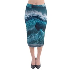 Tsunami Waves Ocean Sea Water Rough Seas 6 Midi Pencil Skirt by Ravend