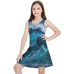 Tsunami Waves Ocean Sea Water Rough Seas 6 Kids  Lightweight Sleeveless Dress by Ravend