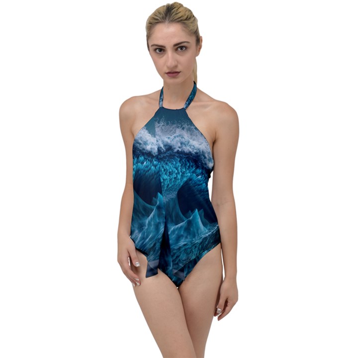 Tsunami Waves Ocean Sea Water Rough Seas 6 Go with the Flow One Piece Swimsuit