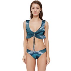 Tsunami Waves Ocean Sea Water Rough Seas 6 Low Cut Ruffle Edge Bikini Set