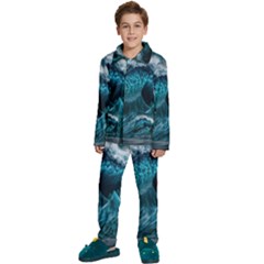 Tsunami Waves Ocean Sea Water Rough Seas 6 Kids  Long Sleeve Velvet Pajamas Set by Ravend