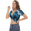 Tsunami Waves Ocean Sea Water Rough Seas 6 Twist Front Crop Top View2