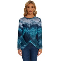 Tsunami Waves Ocean Sea Water Rough Seas 6 Long Sleeve Crew Neck Pullover Top