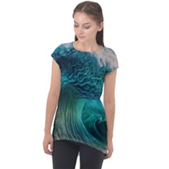 Tsunami Waves Ocean Sea Water Rough Seas 2 Cap Sleeve High Low Top by Ravend