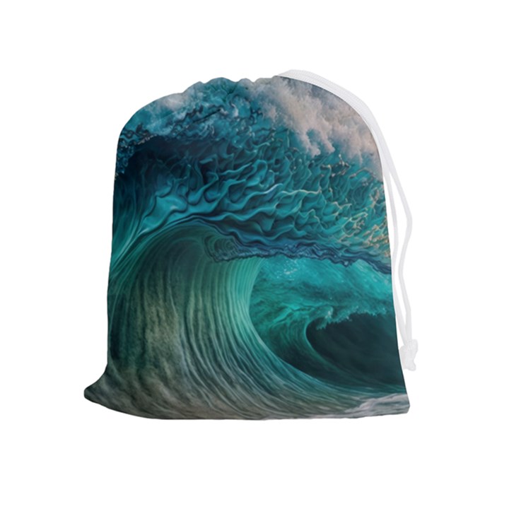 Tsunami Waves Ocean Sea Water Rough Seas 2 Drawstring Pouch (XL)