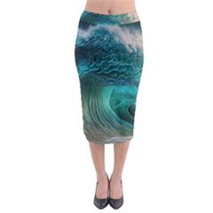 Tsunami Waves Ocean Sea Water Rough Seas 2 Midi Pencil Skirt by Ravend