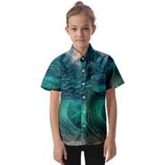 Tsunami Waves Ocean Sea Water Rough Seas 2 Kids  Short Sleeve Shirt by Ravend