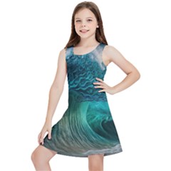 Tsunami Waves Ocean Sea Water Rough Seas 2 Kids  Lightweight Sleeveless Dress by Ravend