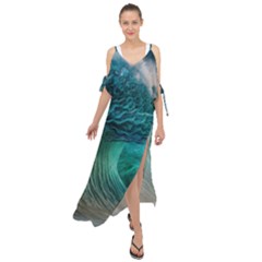 Tsunami Waves Ocean Sea Water Rough Seas 2 Maxi Chiffon Cover Up Dress by Ravend