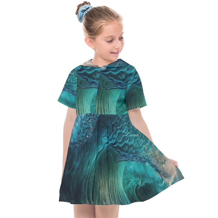 Tsunami Waves Ocean Sea Water Rough Seas 2 Kids  Sailor Dress