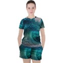 Tsunami Waves Ocean Sea Water Rough Seas 2 Women s Tee and Shorts Set View1