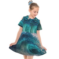 Tsunami Waves Ocean Sea Water Rough Seas 2 Kids  Short Sleeve Shirt Dress by Ravend